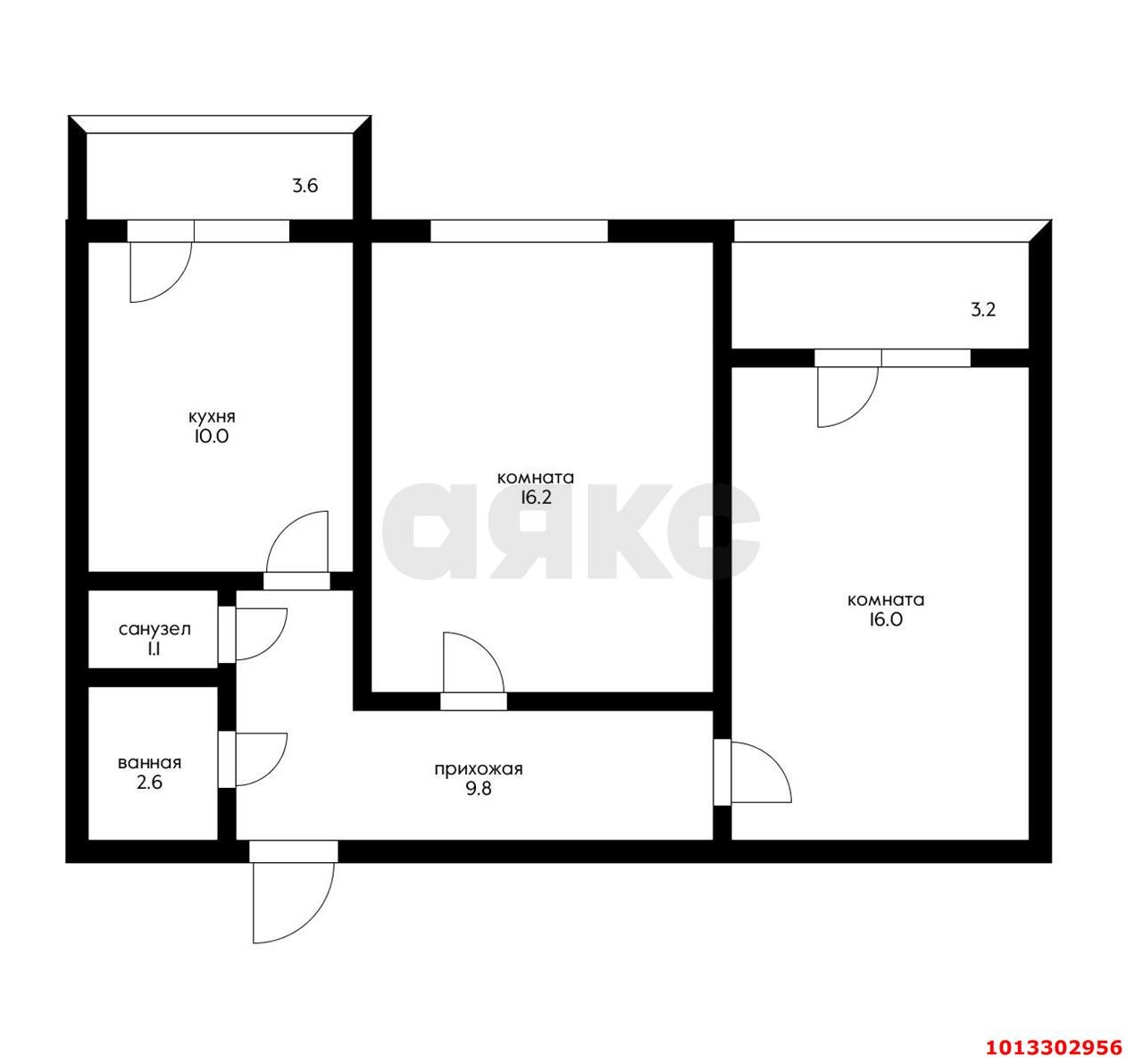 2-комнатная квартира 55 м², 14/16 эт. — фото 14