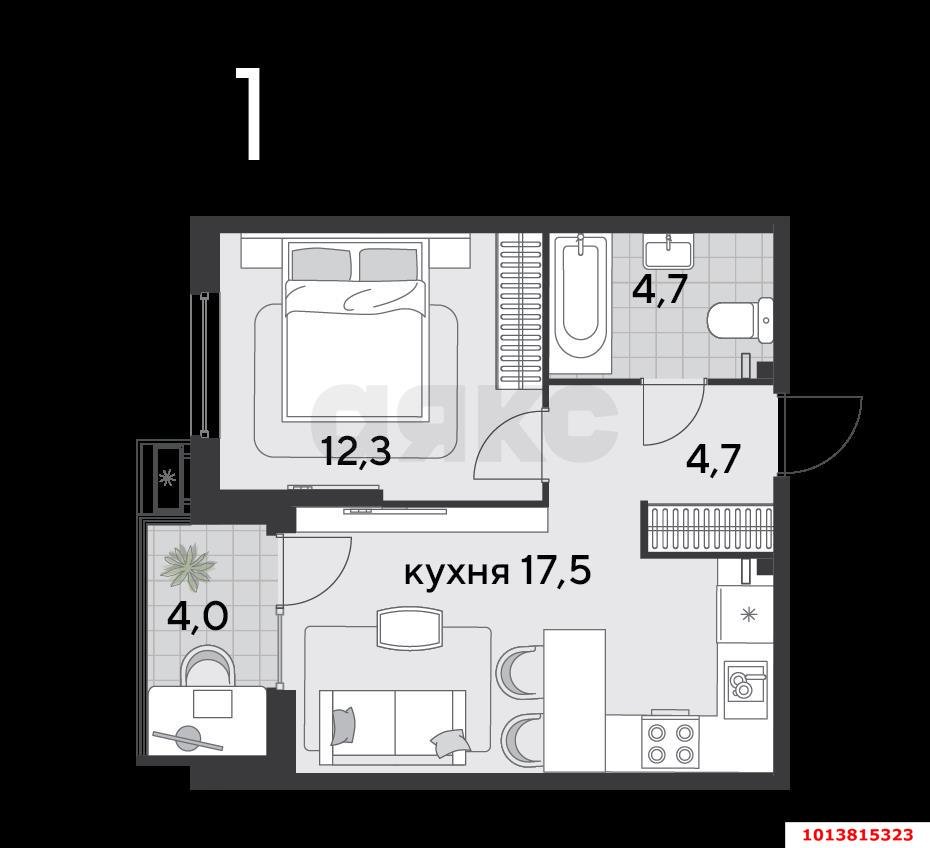 1-комнатная квартира 43 м², 9/18 эт. — фото 10