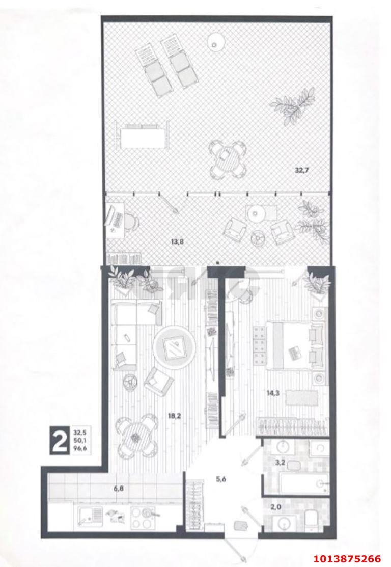 2-комнатная квартира 50 м², 2/16 эт. — фото 15