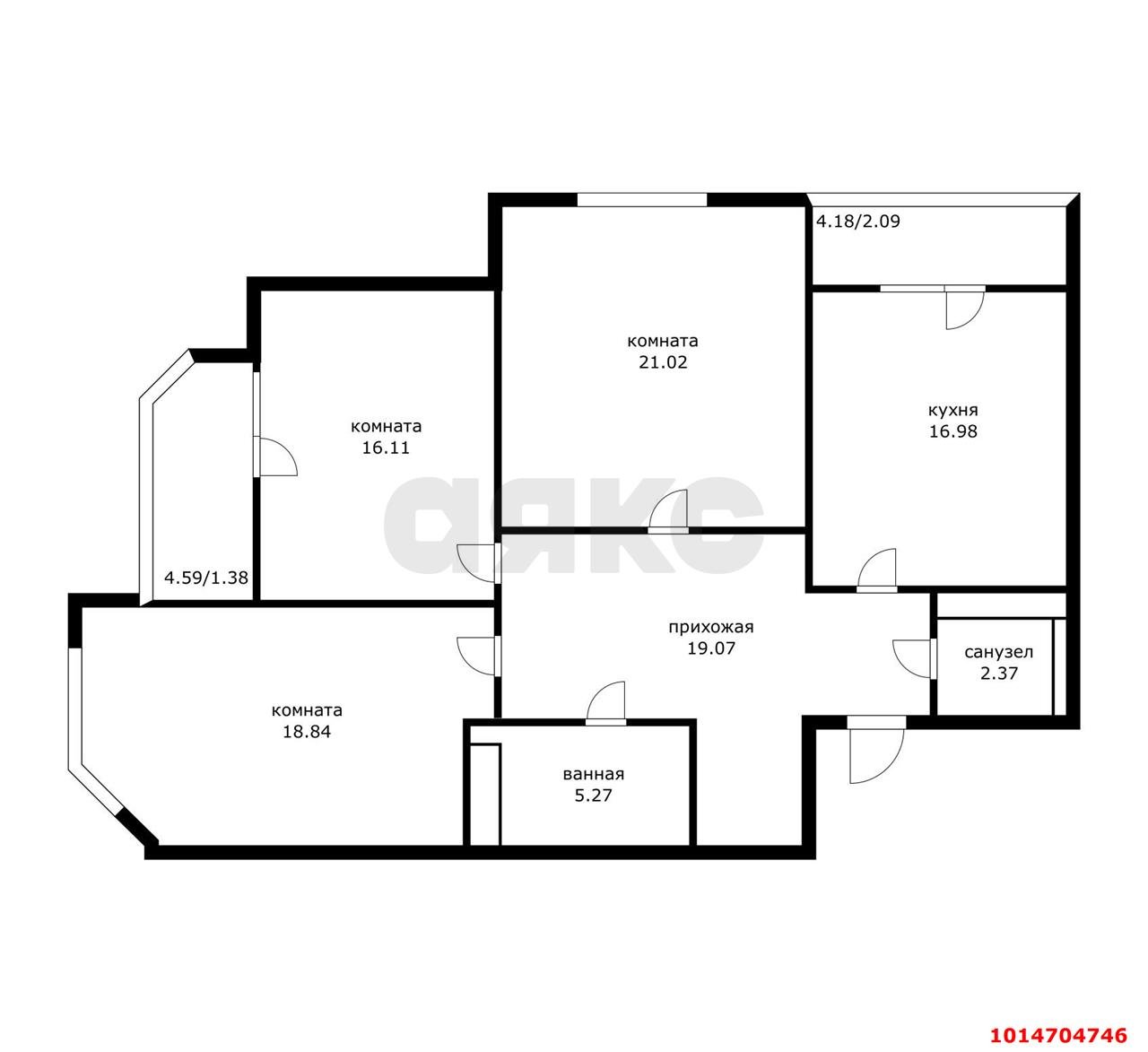 3-комнатная квартира 100 м², 9/19 эт. — фото 2