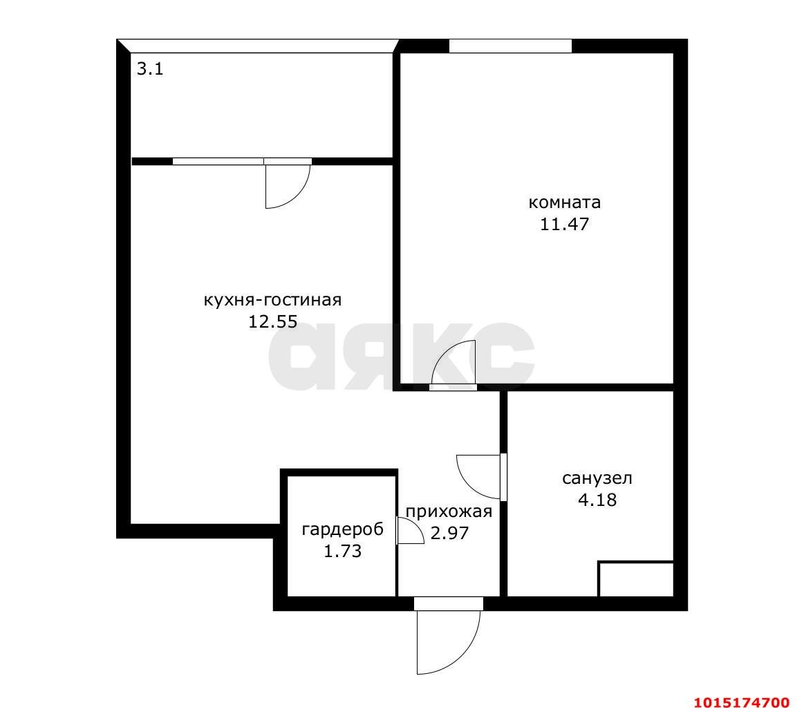 1-комнатная квартира 32 м², 22/24 эт. — фото 15