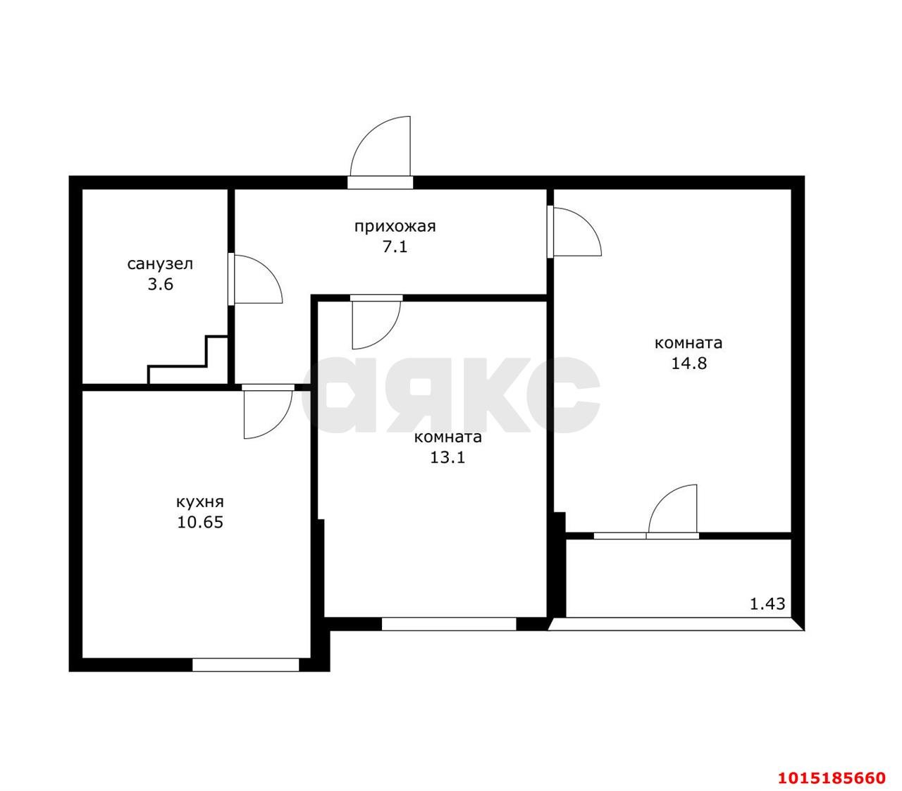 2-комнатная квартира 50 м², 15/16 эт. — фото 6