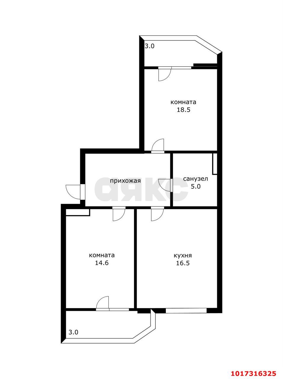 2-комнатная квартира 60 м², 3/18 эт. — фото 20