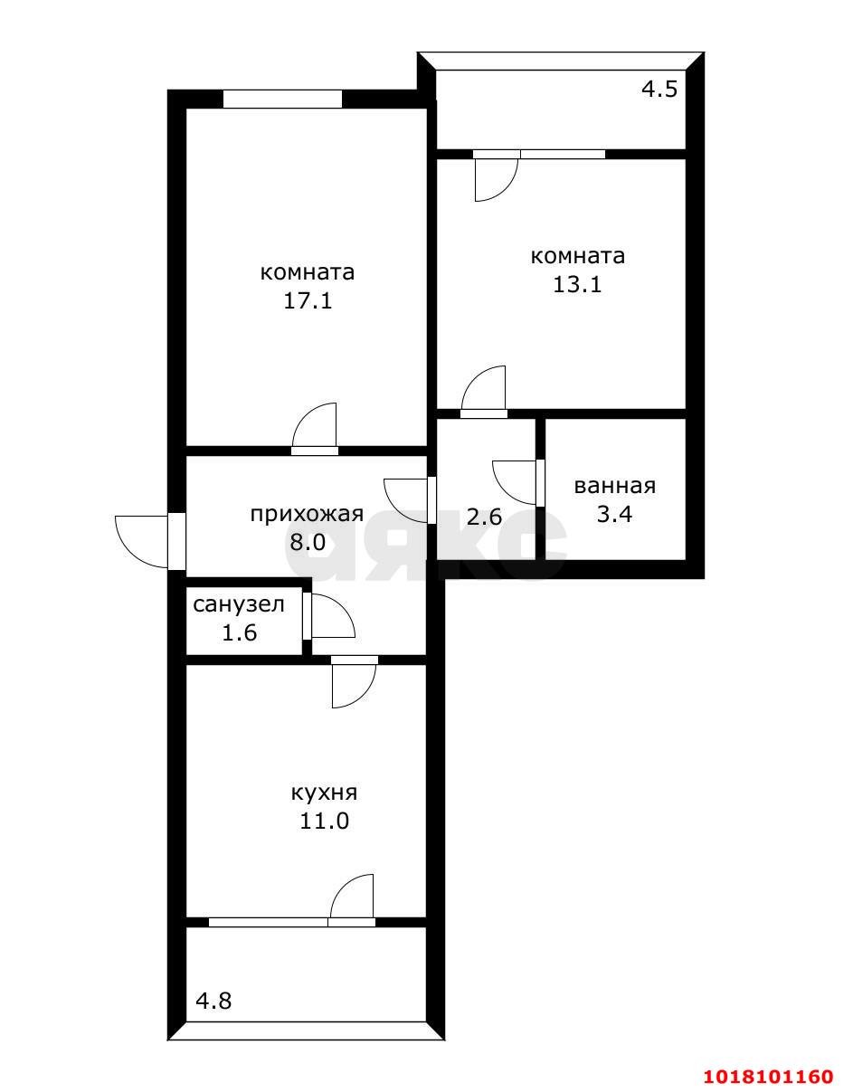 2-комнатная квартира 57 м², 13/14 эт. — фото 22